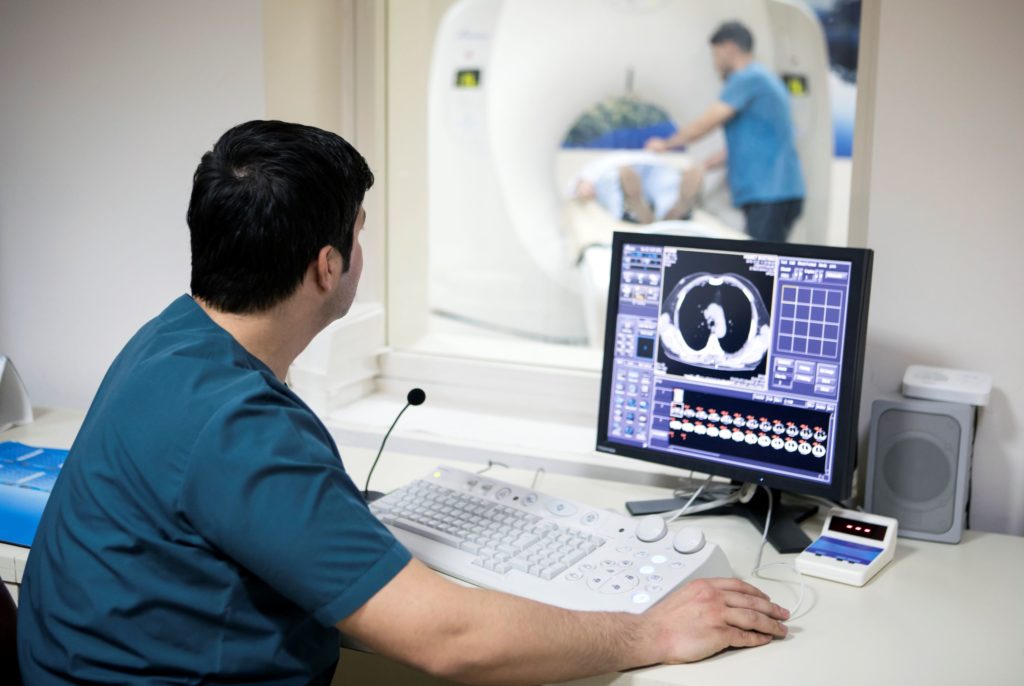A CT scan uses multiple layers of X-rays to form a 3-dimensional image.